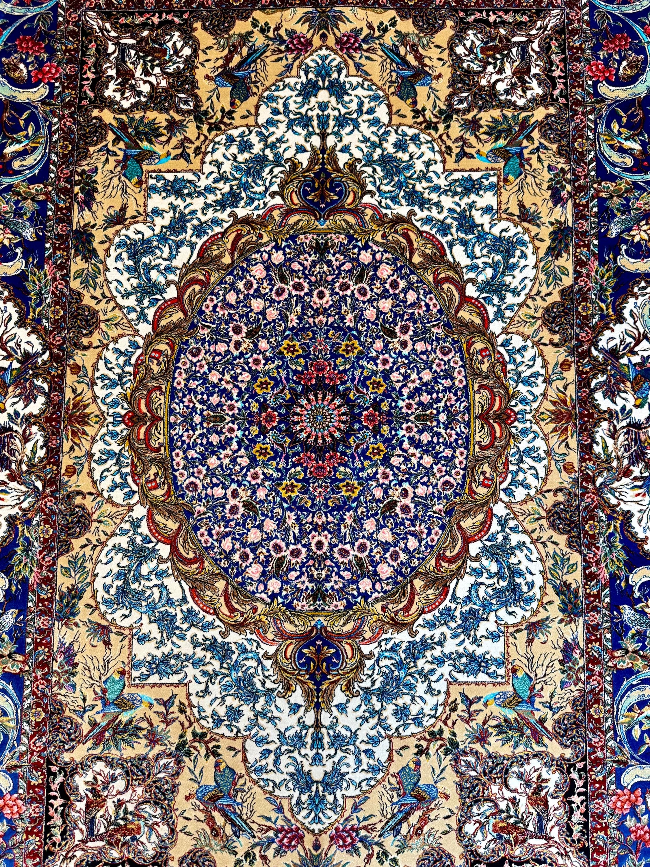 Luxury Persian Bamboo Silk Rug 100x150 cm – Robot-Woven & Hand-Knotted Edges