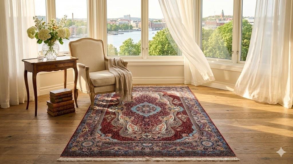 Luxury Persian Bamboo Silk Rug 100x150 cm – Robot-Woven & Hand-Knotted Edges