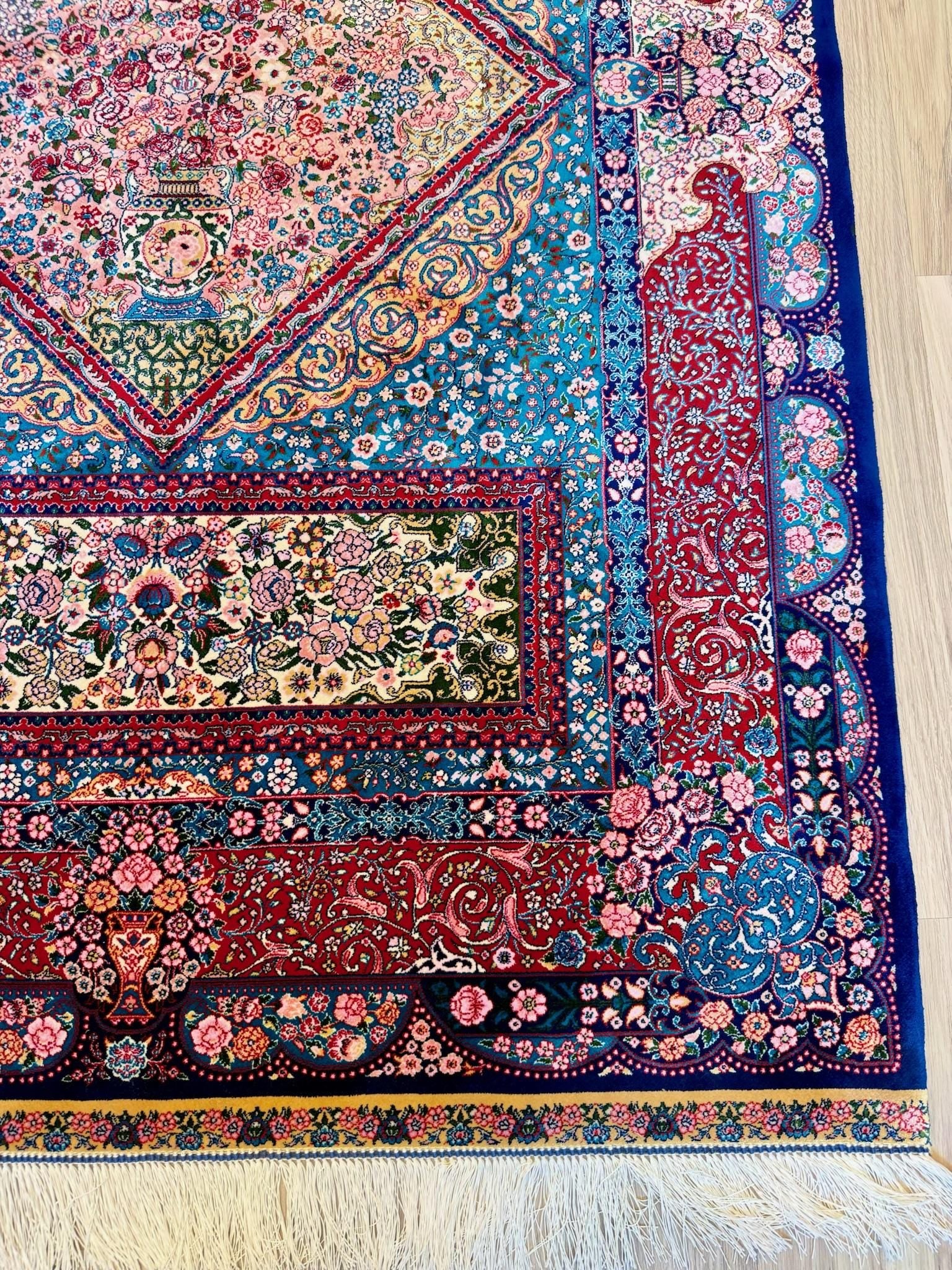 Luxury Persian Bamboo Silk Rug 100x150 cm – Robot-Woven & Hand-Knotted Edges