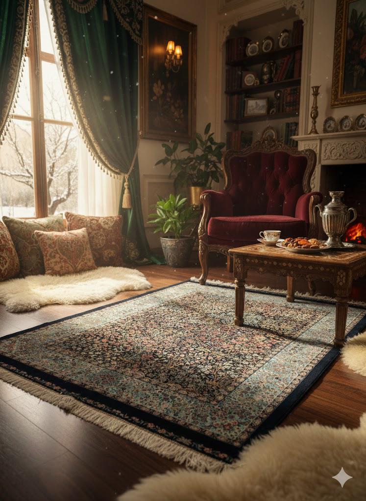 Luxury Persian Bamboo Silk Rug 100x150 cm – Robot-Woven & Hand-Knotted Edges