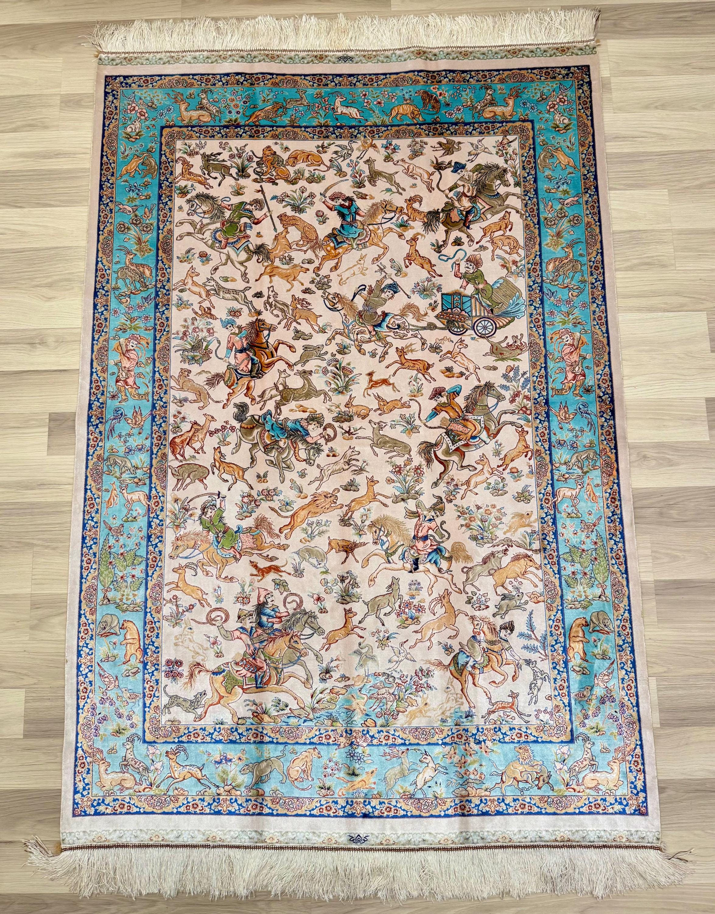 Luxury Persian Bamboo Silk Rug 120x180 cm – Robot-Woven & Hand-Knotted Edges