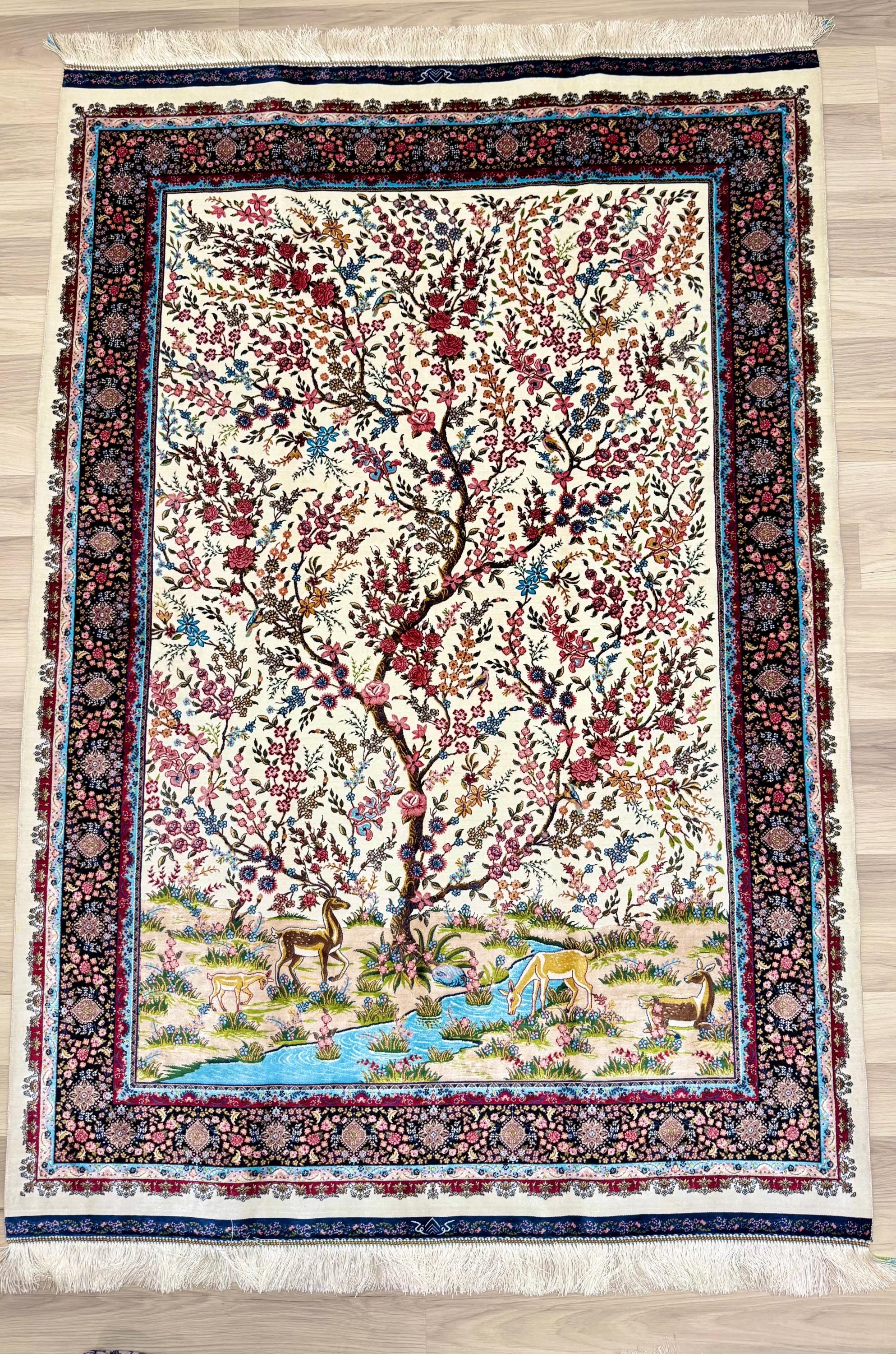 Luxury Persian Bamboo Silk Rug 120x180 cm – Robot-Woven & Hand-Knotted Edges