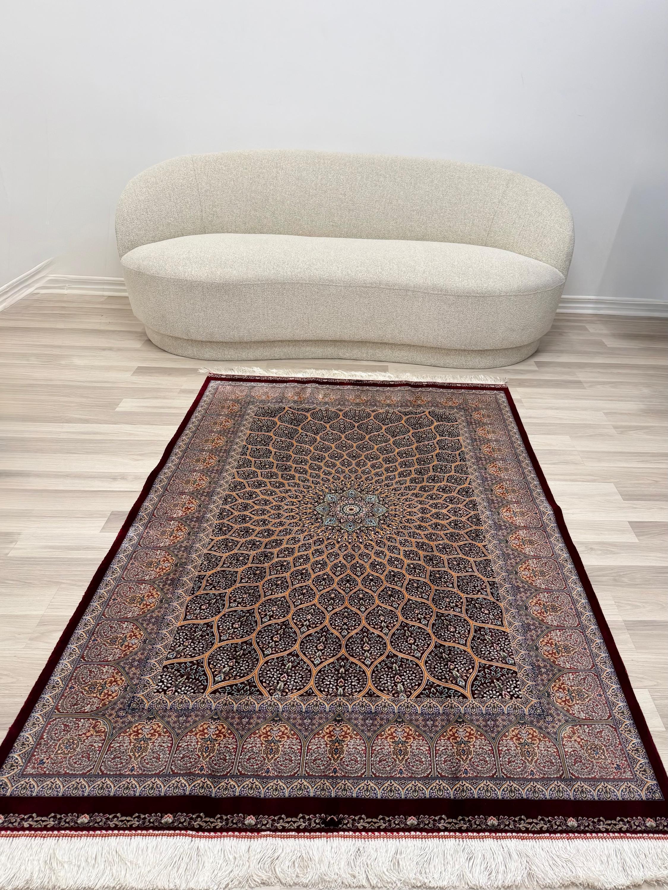 Luxury Persian Bamboo Silk Rug 120x180 cm – Robot-Woven & Hand-Knotted Edges