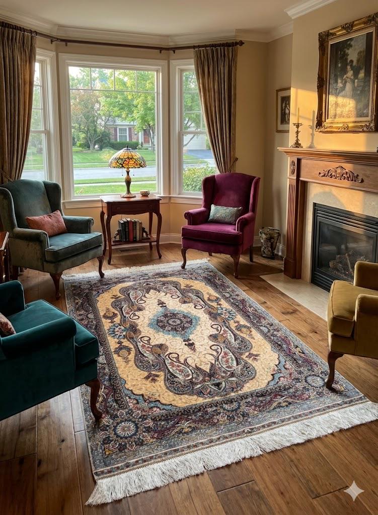 Luxury Persian Bamboo Silk Rug 100x150 cm – Robot-Woven & Hand-Knotted Edges