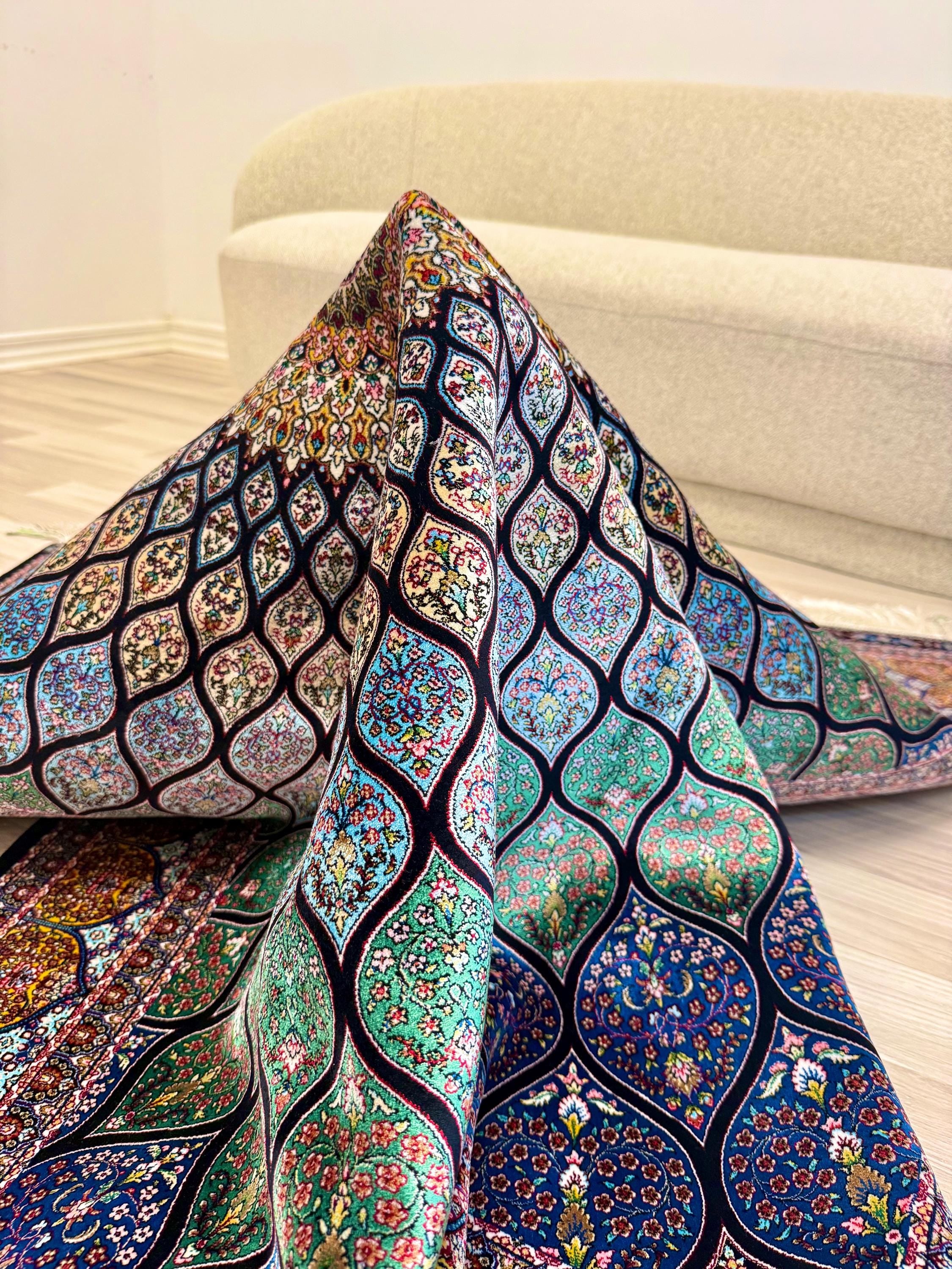 Luxury Persian Bamboo Silk Rug 120x180 cm – Robot-Woven & Hand-Knotted Edges