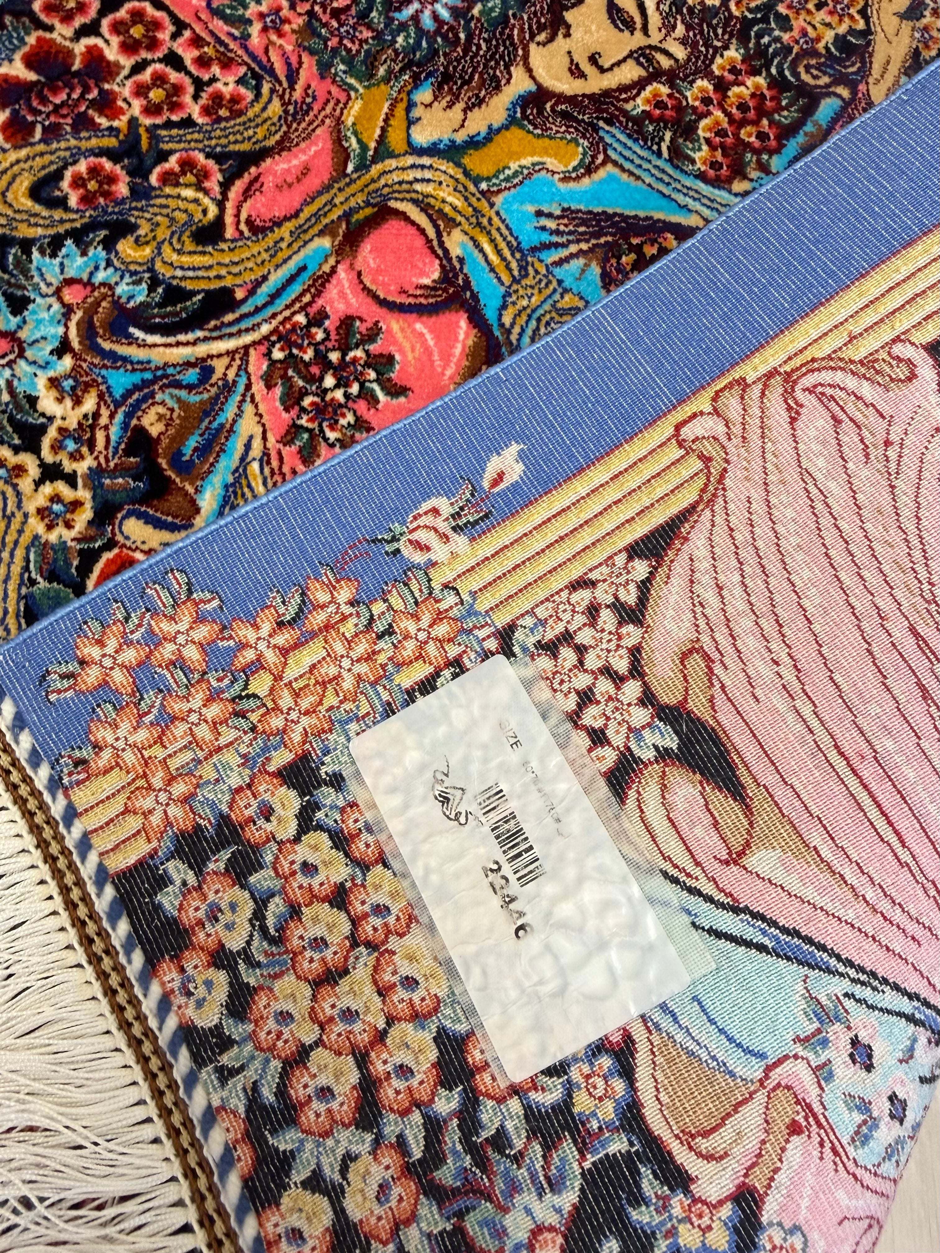 Luxury Persian Bamboo Silk Rug Wall Art Rug 50x70 cm – Robot-Woven & Hand-Knotted Edges