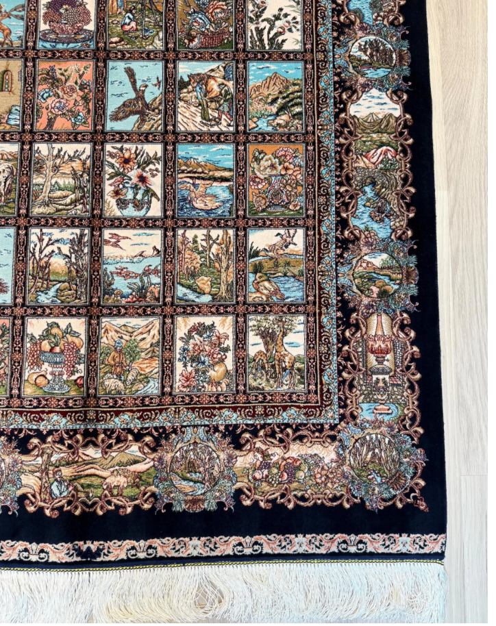 Luxury Persian Bamboo Silk Rug 100x150 cm – Robot-Woven & Hand-Knotted Edges