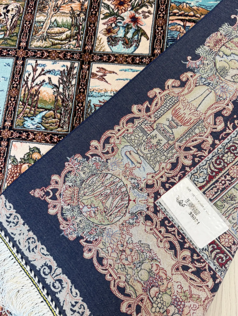 Luxury Persian Bamboo Silk Rug 100x150 cm – Robot-Woven & Hand-Knotted Edges