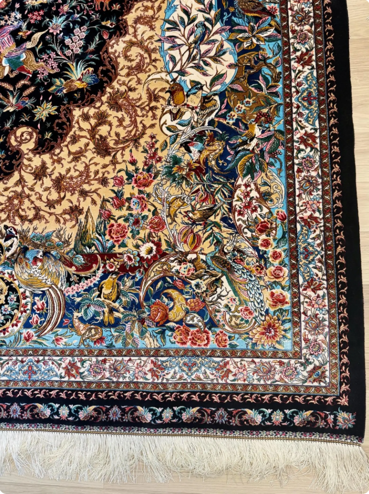 Luxury Persian Bamboo Silk Rug 150x225 cm – Robot-Woven & Hand-Knotted Edges