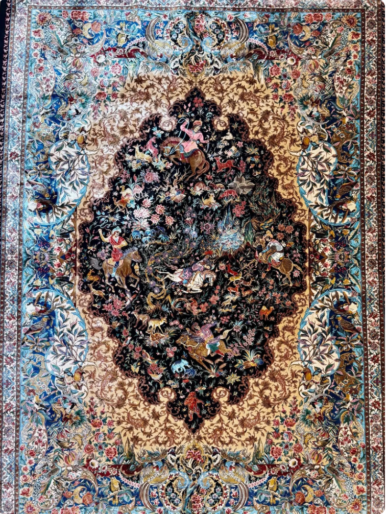 Luxury Persian Bamboo Silk Rug 150x225 cm – Robot-Woven & Hand-Knotted Edges