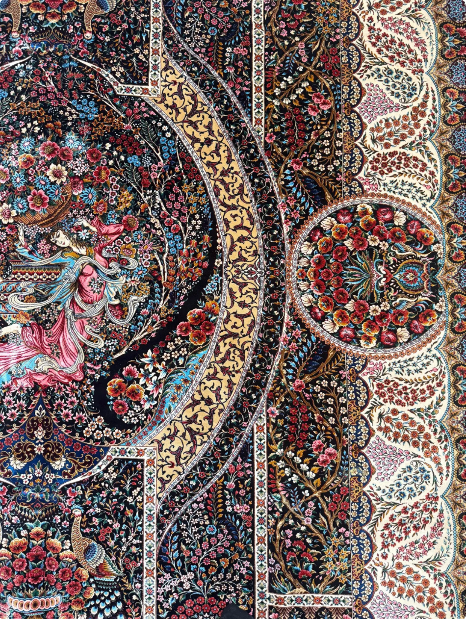 Luxury Persian Bamboo Silk Rug 200x300 cm – Robot-Woven & Hand-Knotted Edges