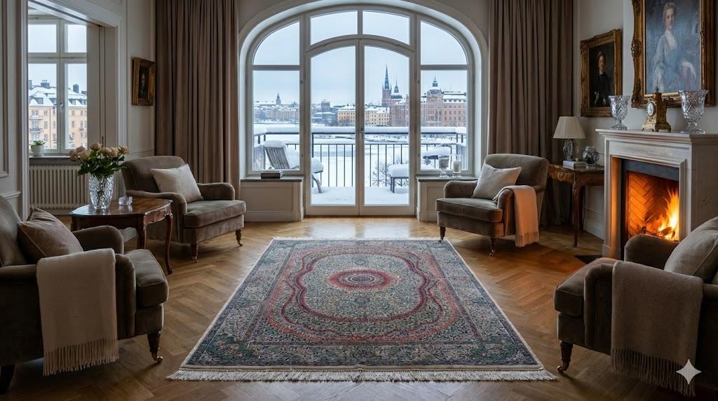 Luxury Persian Bamboo Silk Rug 100x150 cm – Robot-Woven & Hand-Knotted Edges