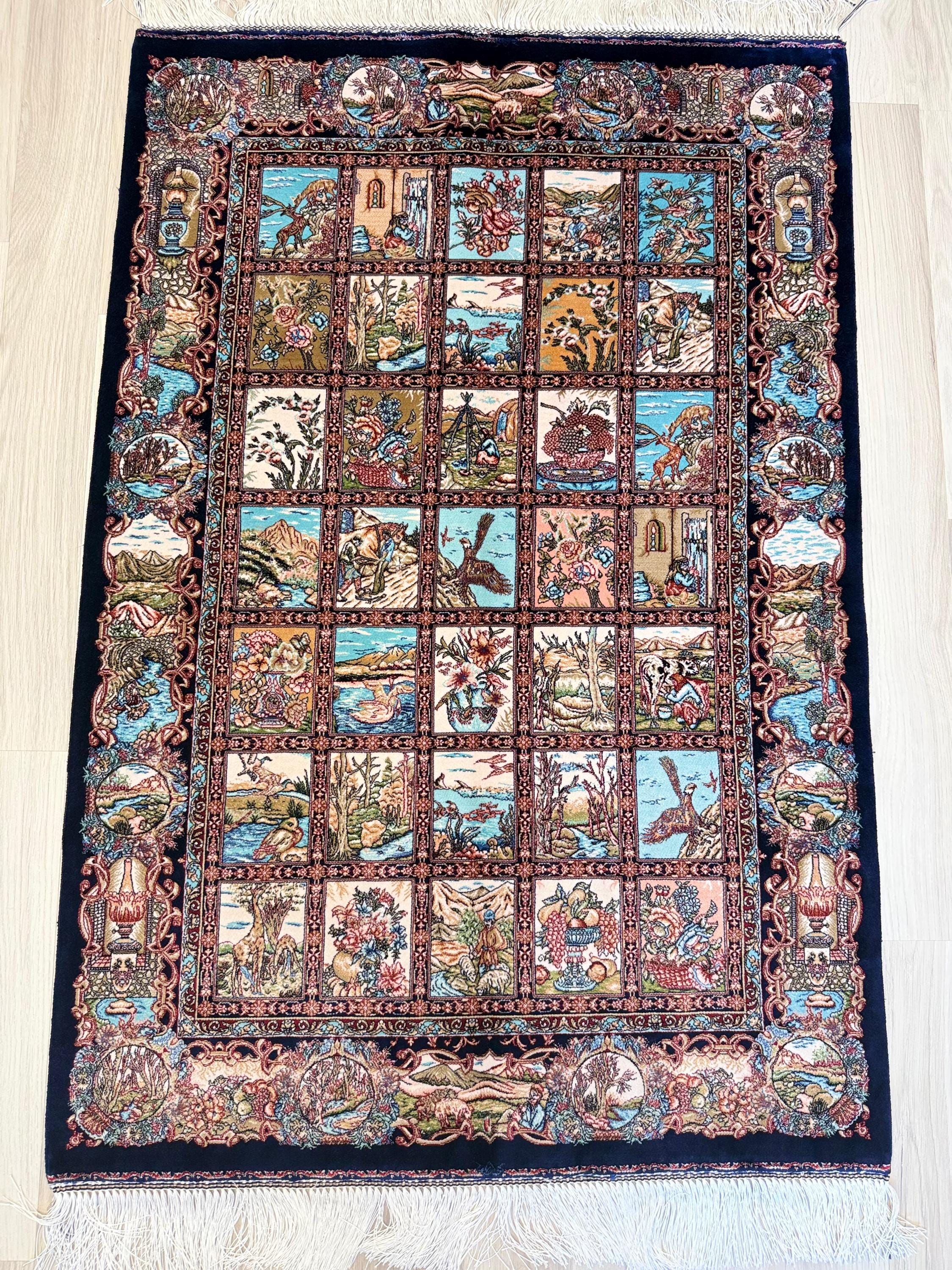 Luxury Persian Bamboo Silk Rug 80x120 cm – Robot-Woven & Hand-Knotted Edges