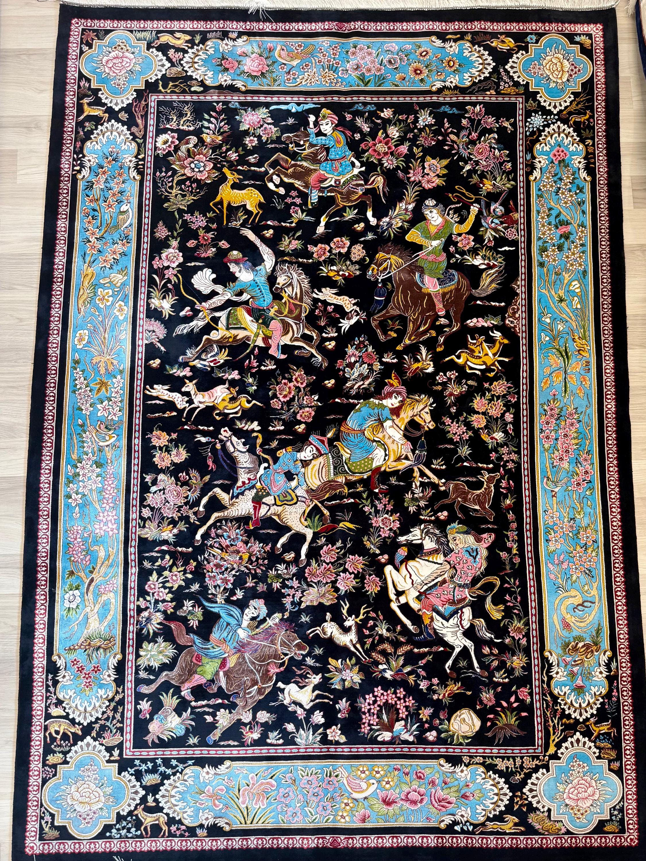 Luxury Persian Bamboo Silk Rug 150x225 cm – Robot-Woven & Hand-Knotted Edges