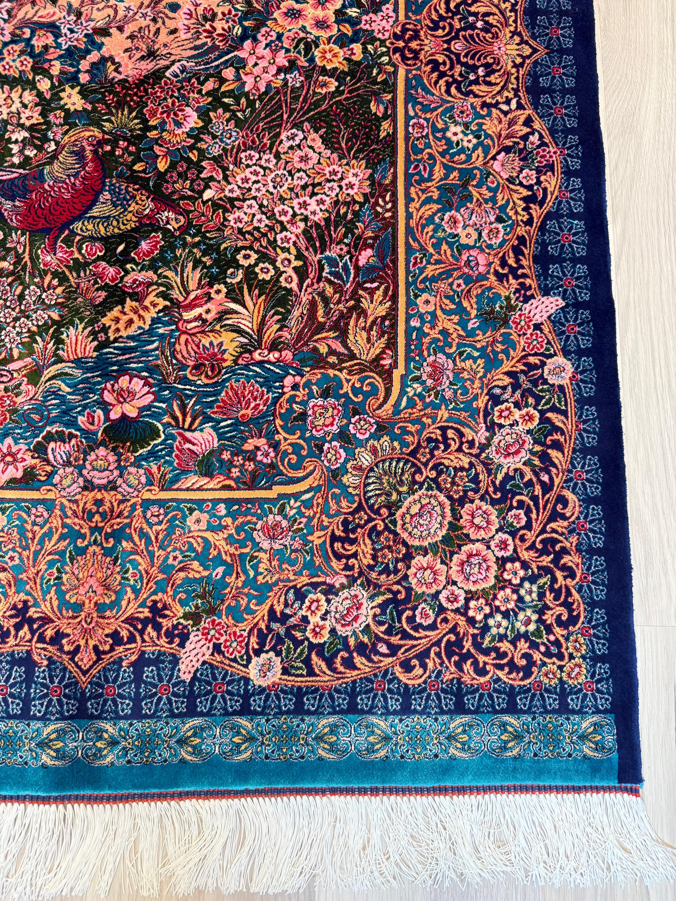 Luxury Persian Bamboo Silk Rug 100x150 cm – Robot-Woven & Hand-Knotted Edges