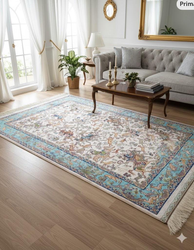 Luxury Persian Bamboo Silk Rug 120x180 cm – Robot-Woven & Hand-Knotted Edges