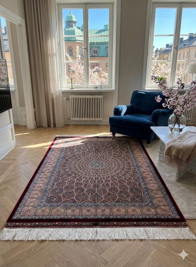 Luxury Persian Bamboo Silk Rug 100x150 cm – Robot-Woven & Hand-Knotted Edges