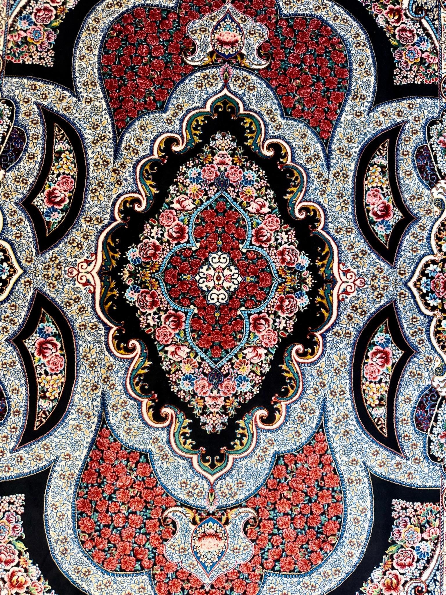 Luxury Persian Bamboo Silk Rug 100x150 cm – Robot-Woven & Hand-Knotted Edges