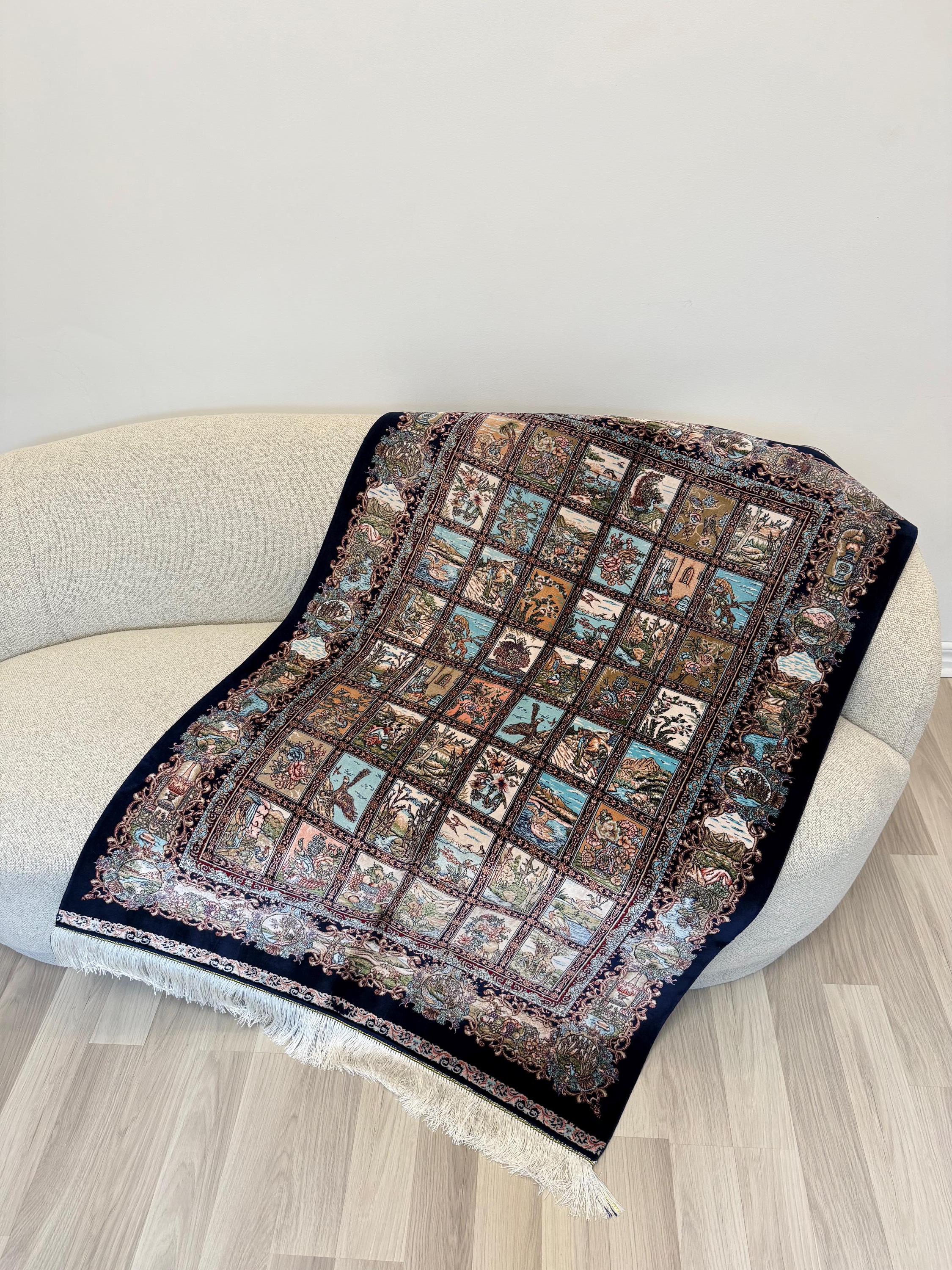 Luxury Persian Bamboo Silk Rug 100x150 cm – Robot-Woven & Hand-Knotted Edges