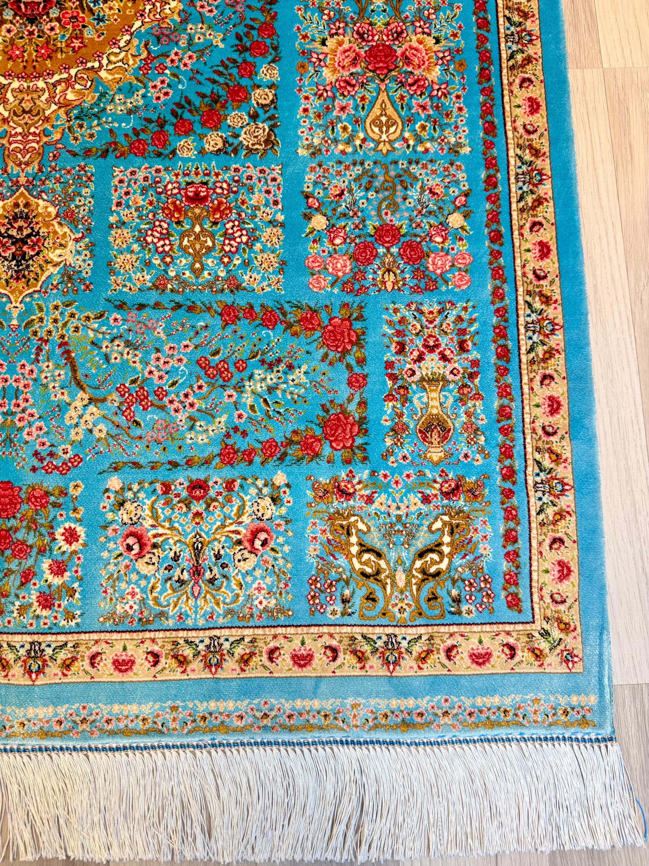 Luxury Persian Bamboo Silk Rug 85x125 cm – Robot-Woven & Hand-Knotted Edges