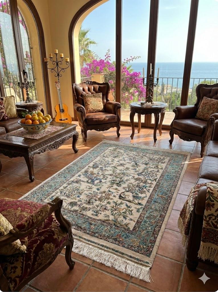 Luxury Persian Bamboo Silk Rug 100x150 cm – Robot-Woven & Hand-Knotted Edges