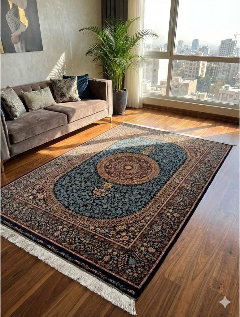 Luxury Persian Bamboo Silk Rug 100x150 cm – Robot-Woven & Hand-Knotted Edges