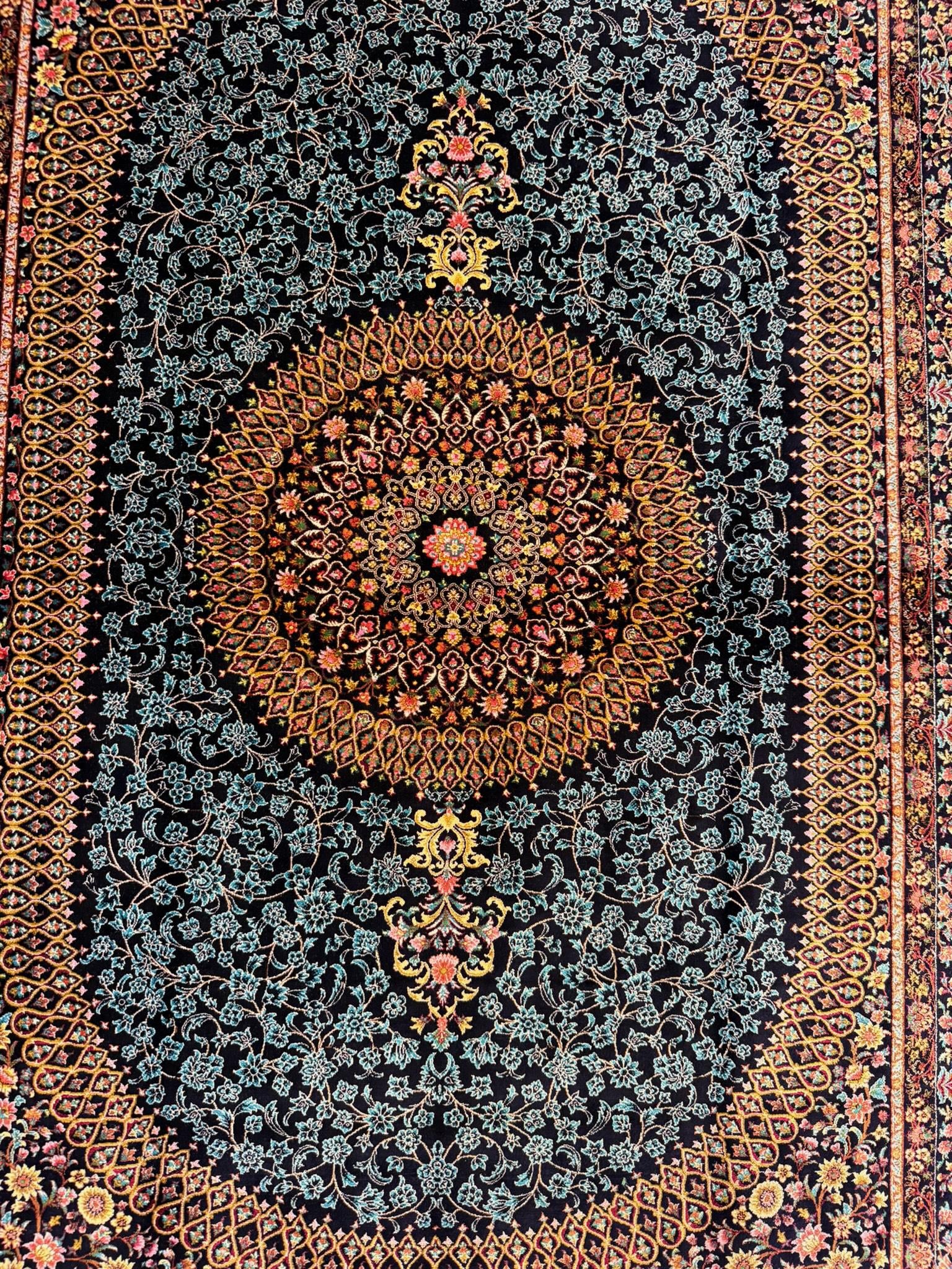 Luxury Persian Bamboo Silk Rug 100x150 cm – Robot-Woven & Hand-Knotted Edges