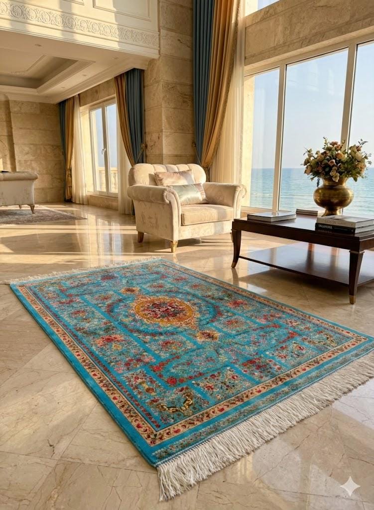 Luxury Persian Bamboo Silk Rug 85x125 cm – Robot-Woven & Hand-Knotted Edges