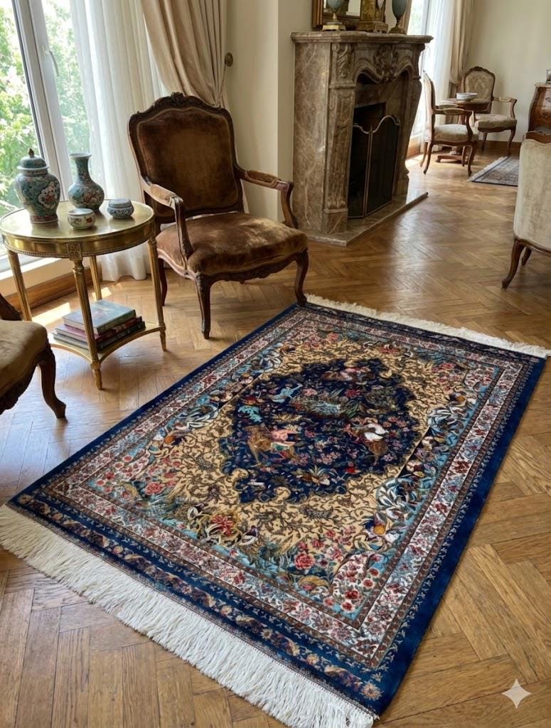Luxury Persian Bamboo Silk Rug 100x150 cm – Robot-Woven & Hand-Knotted Edges