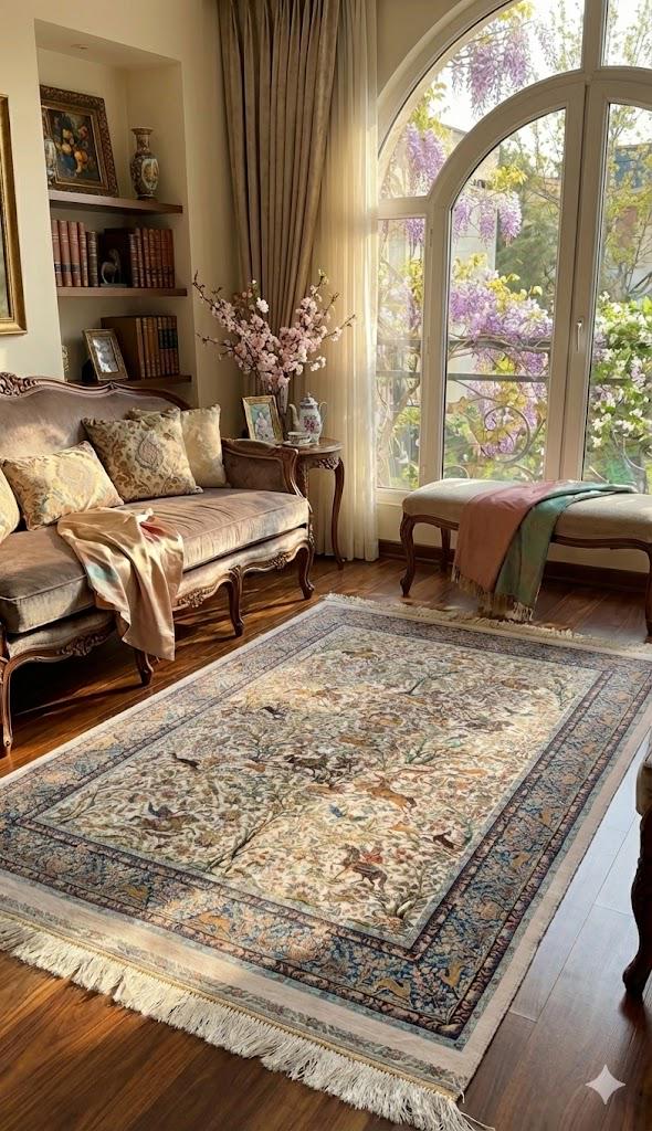 Luxury Persian Bamboo Silk Rug 100x150 cm – Robot-Woven & Hand-Knotted Edges
