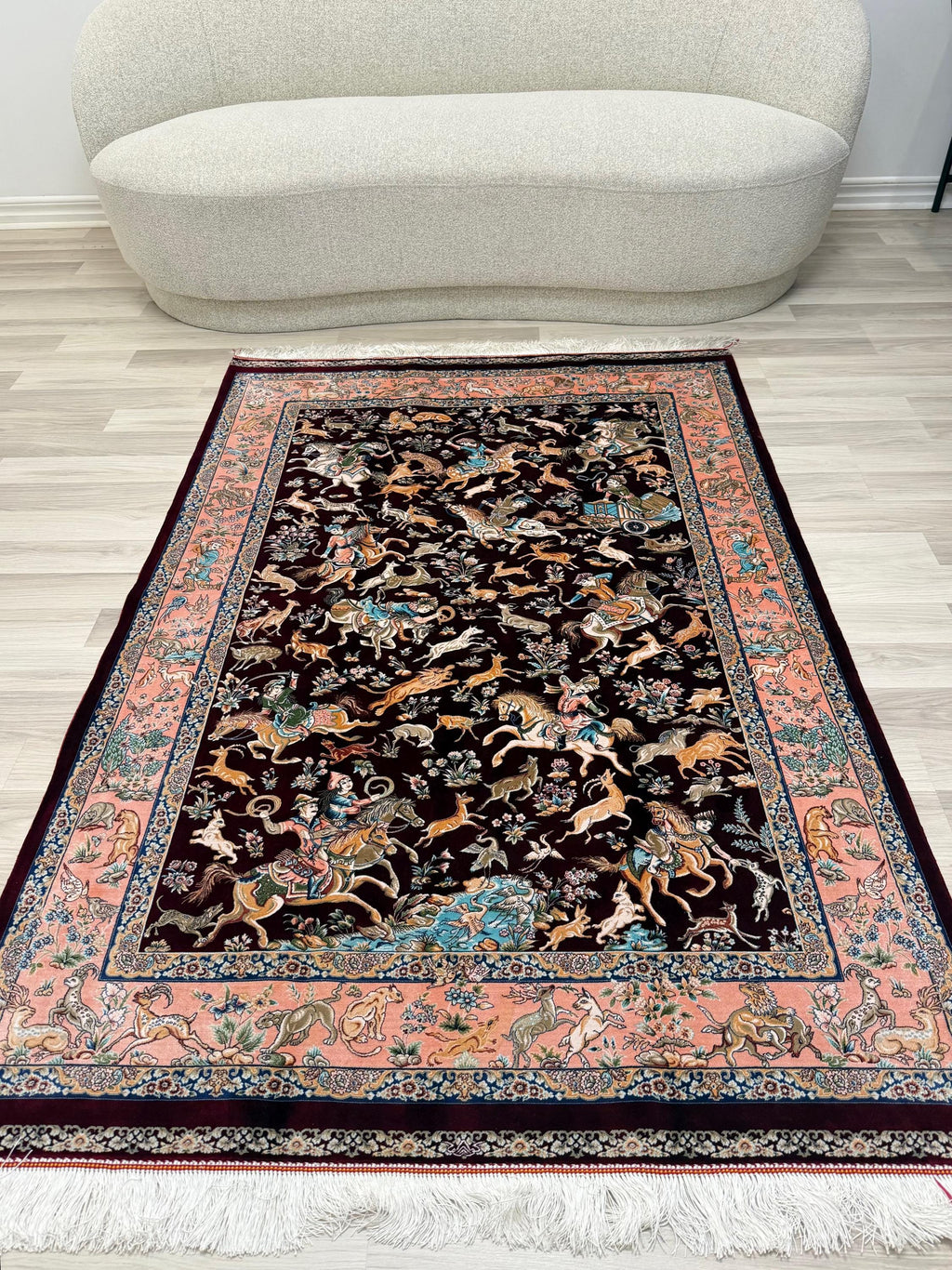 Luxury Persian Bamboo Silk Rug 120x180 cm – Robot-Woven & Hand-Knotted Edges