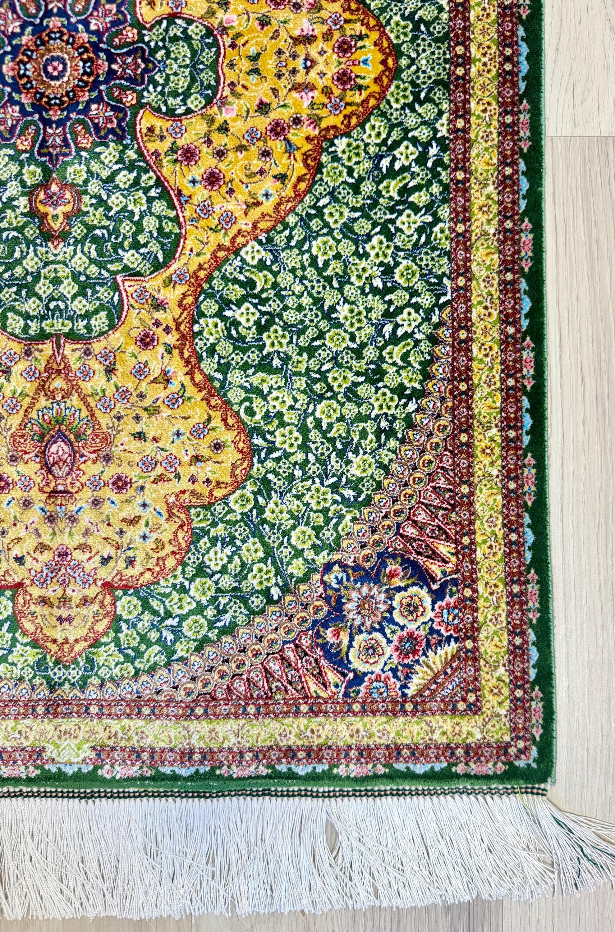 Elegant Persian Bamboo Silk Rug 60x90 cm – Robot-Woven & Hand-Knotted Edges