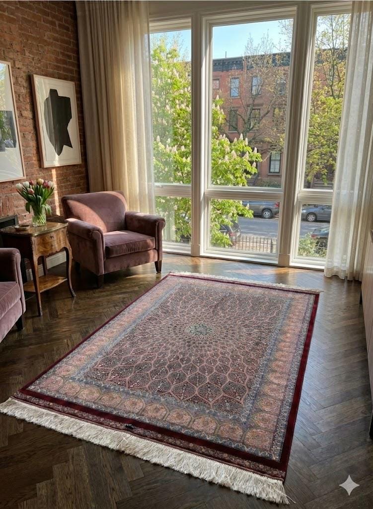 Luxury Persian Bamboo Silk Rug 100x150 cm – Robot-Woven & Hand-Knotted Edges