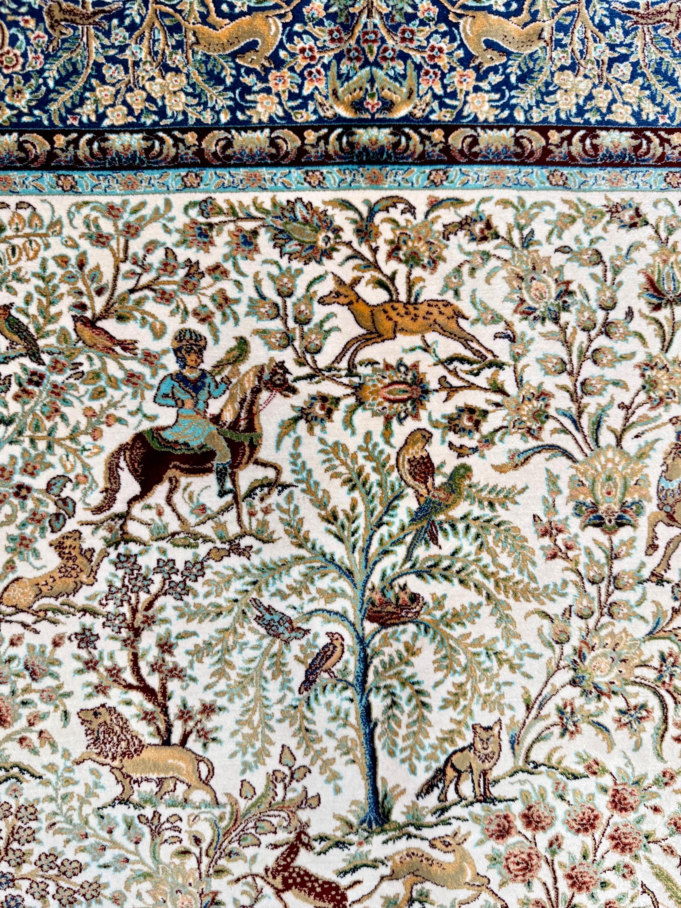 Luxury Persian Bamboo Silk Rug 100x150 cm – Robot-Woven & Hand-Knotted Edges