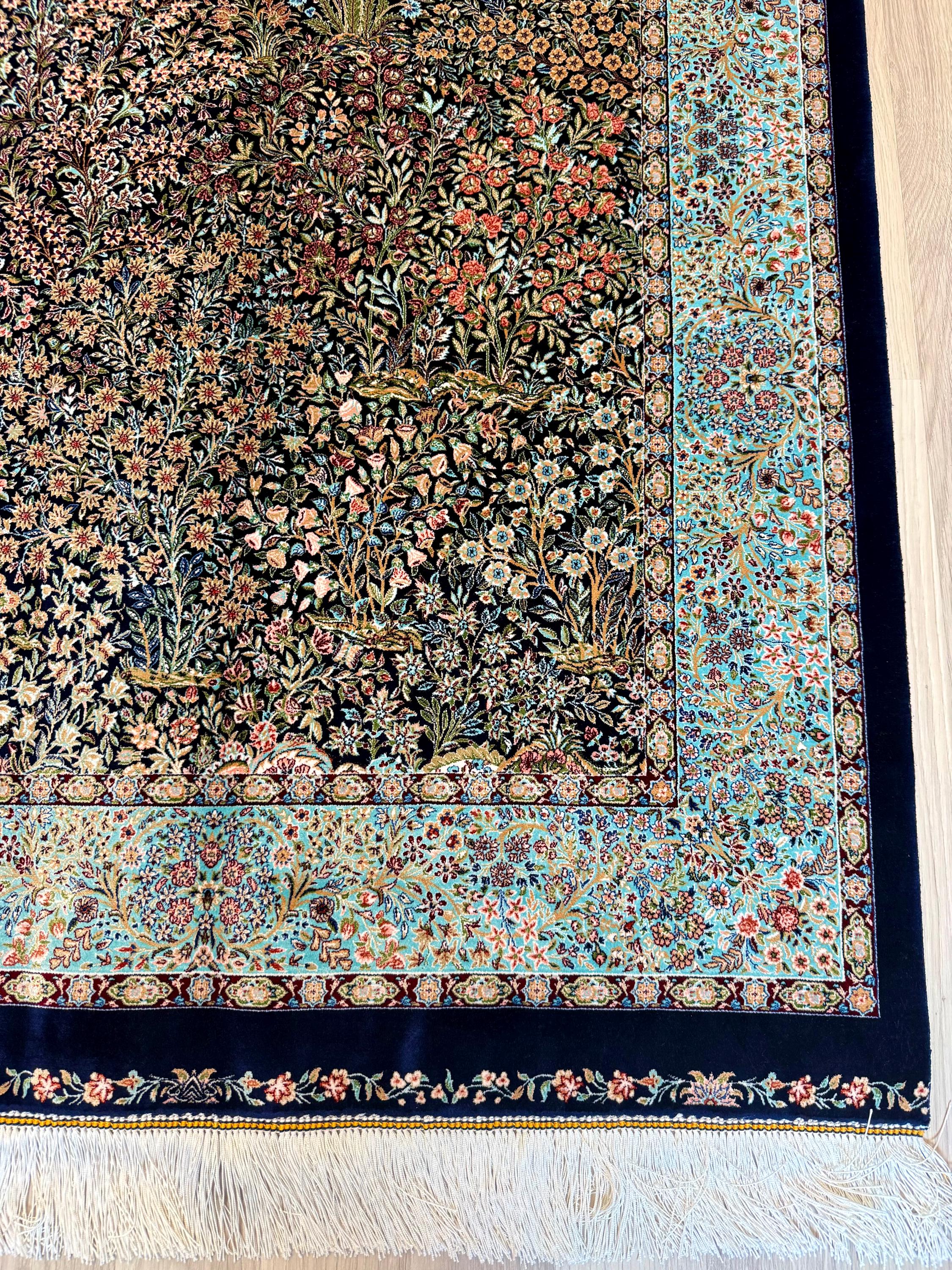 Luxury Persian Bamboo Silk Rug 100x150 cm – Robot-Woven & Hand-Knotted Edges