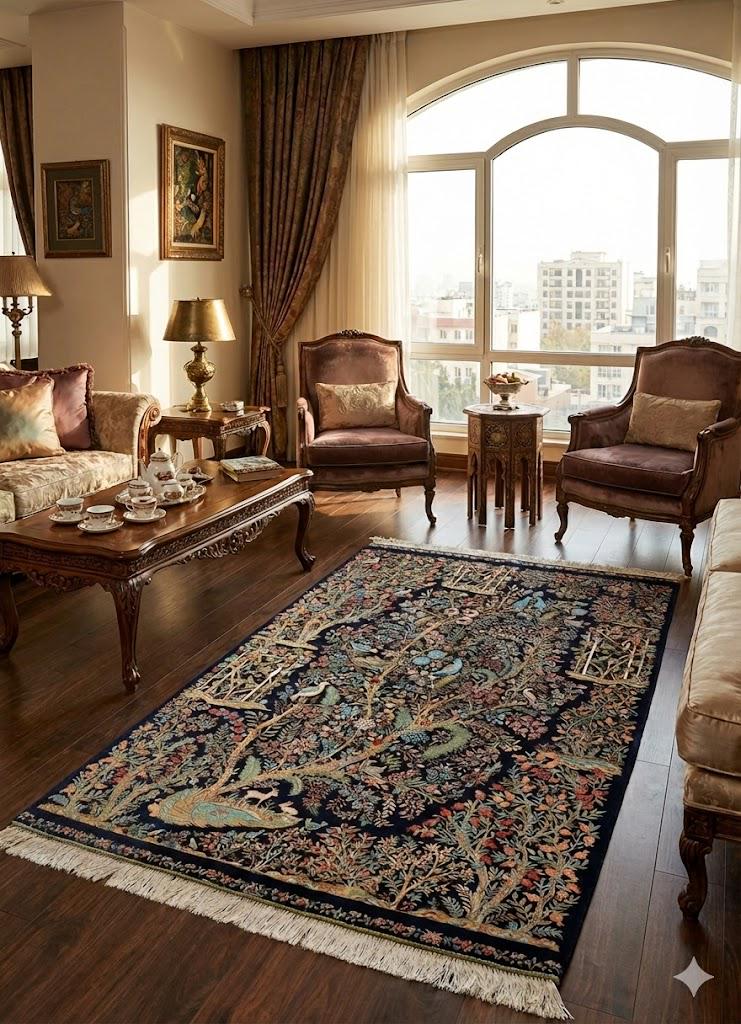 Luxury Persian Bamboo Silk Rug 100x150 cm – Robot-Woven & Hand-Knotted Edges