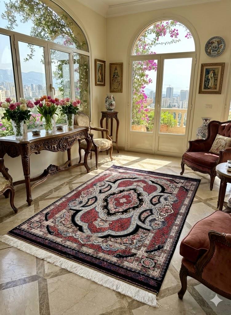 Luxury Persian Bamboo Silk Rug 100x150 cm – Robot-Woven & Hand-Knotted Edges