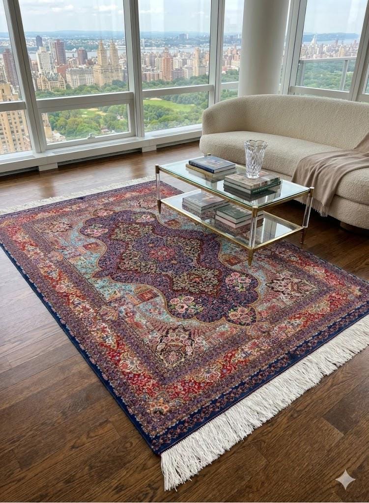 Luxury Persian Bamboo Silk Rug 100x150 cm – Robot-Woven & Hand-Knotted Edges