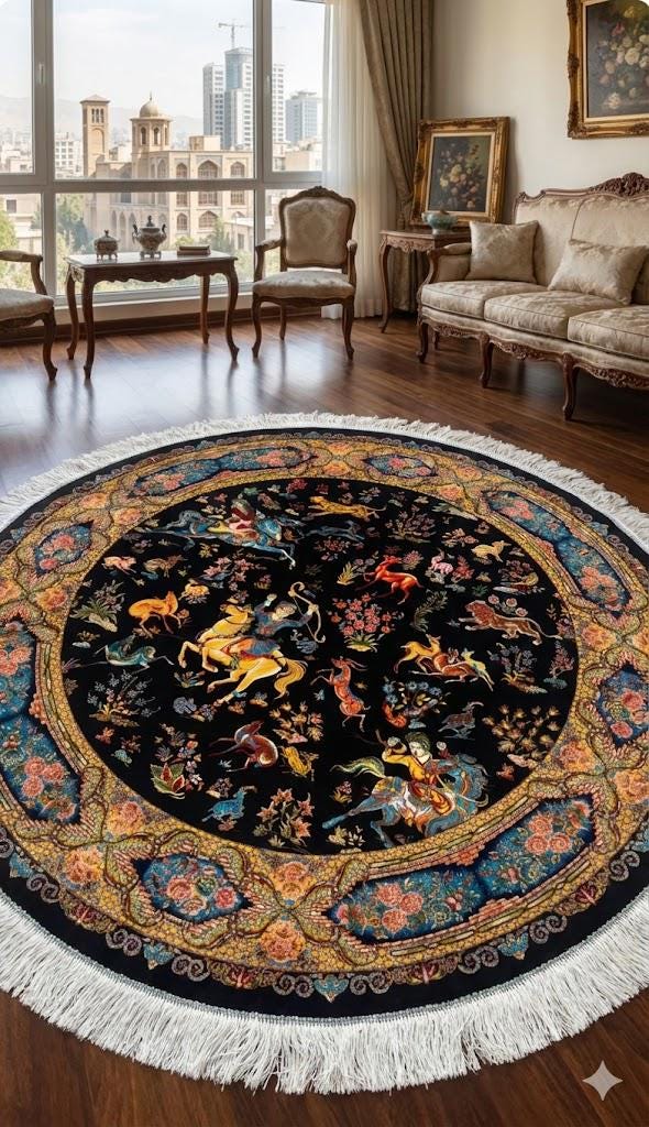 Elegant Round Persian Bamboo Silk Rug 1,2x1,2 m – Robot-Woven & Hand-Knotted Edges