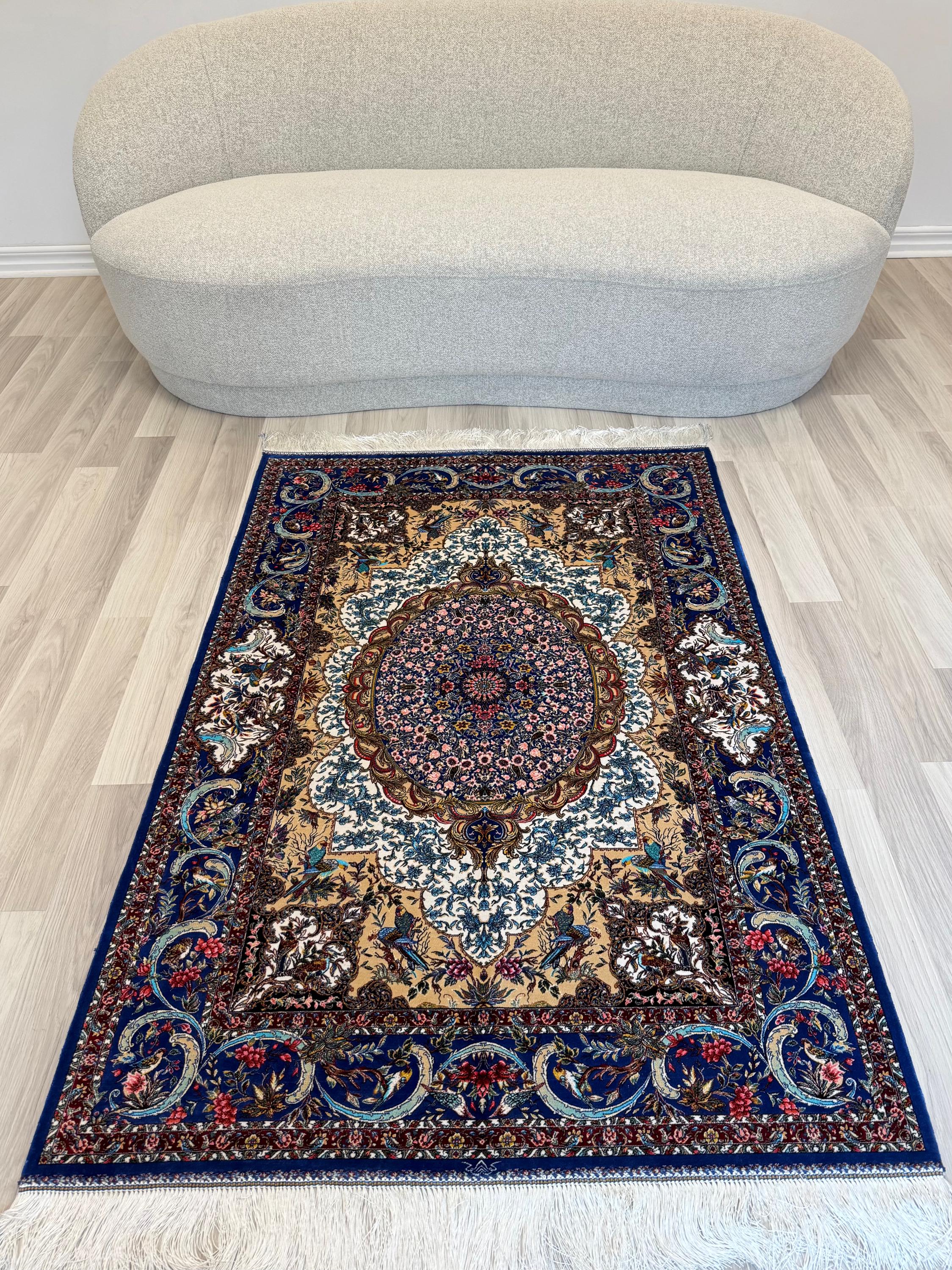 Luxury Persian Bamboo Silk Rug 100x150 cm – Robot-Woven & Hand-Knotted Edges