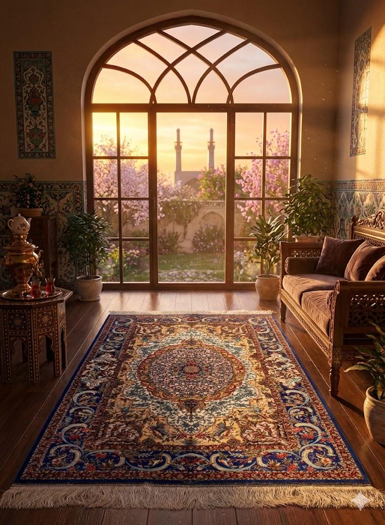 Luxury Persian Bamboo Silk Rug 100x150 cm – Robot-Woven & Hand-Knotted Edges