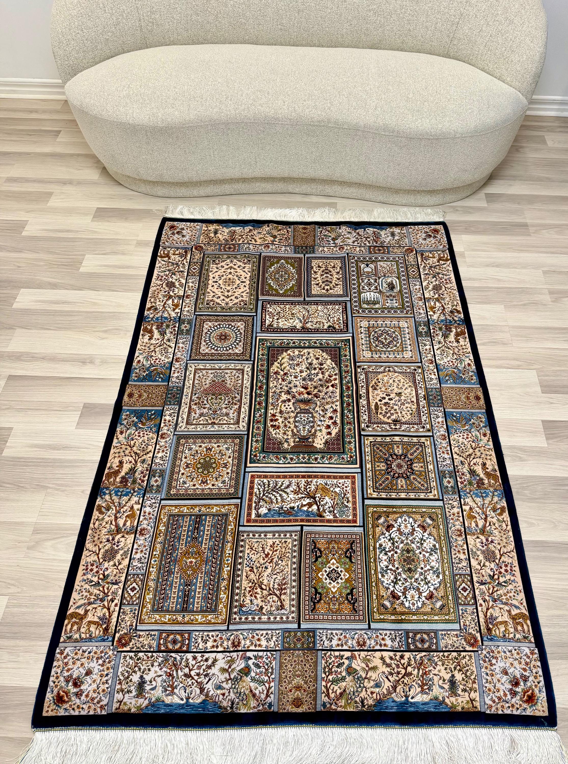 Luxury Persian Bamboo Silk Rug 120x180 cm – Robot-Woven & Hand-Knotted Edges