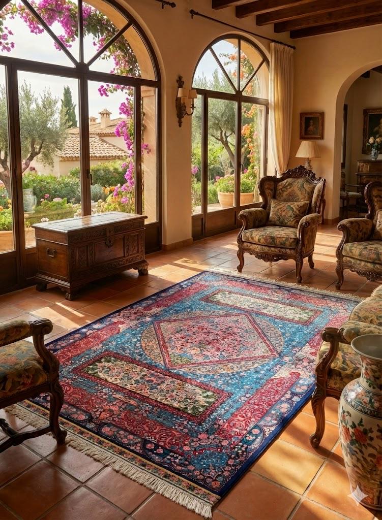 Luxury Persian Bamboo Silk Rug 100x150 cm – Robot-Woven & Hand-Knotted Edges
