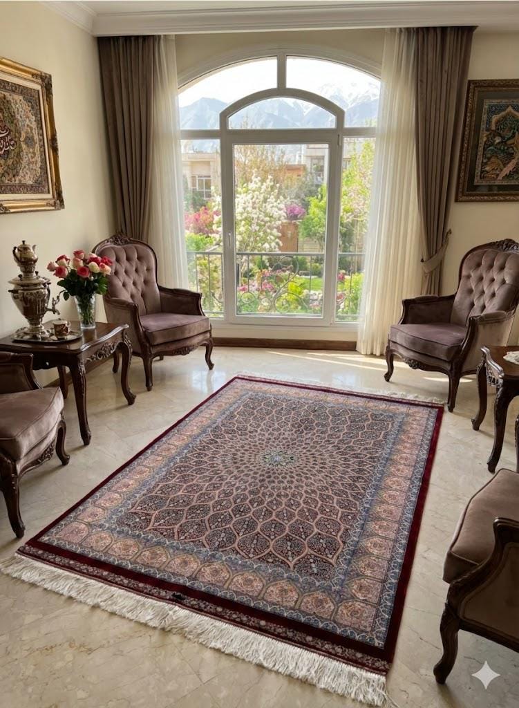 Luxury Persian Bamboo Silk Rug 100x150 cm – Robot-Woven & Hand-Knotted Edges