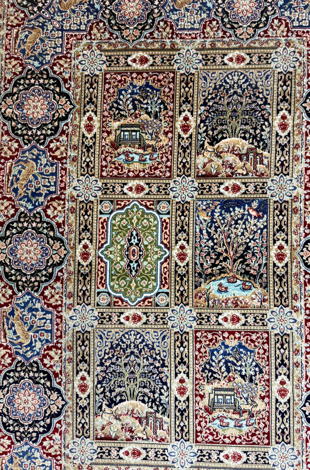 Elegant Persian Bamboo Silk Rug 60x90 cm – Robot-Woven & Hand-Knotted Edges