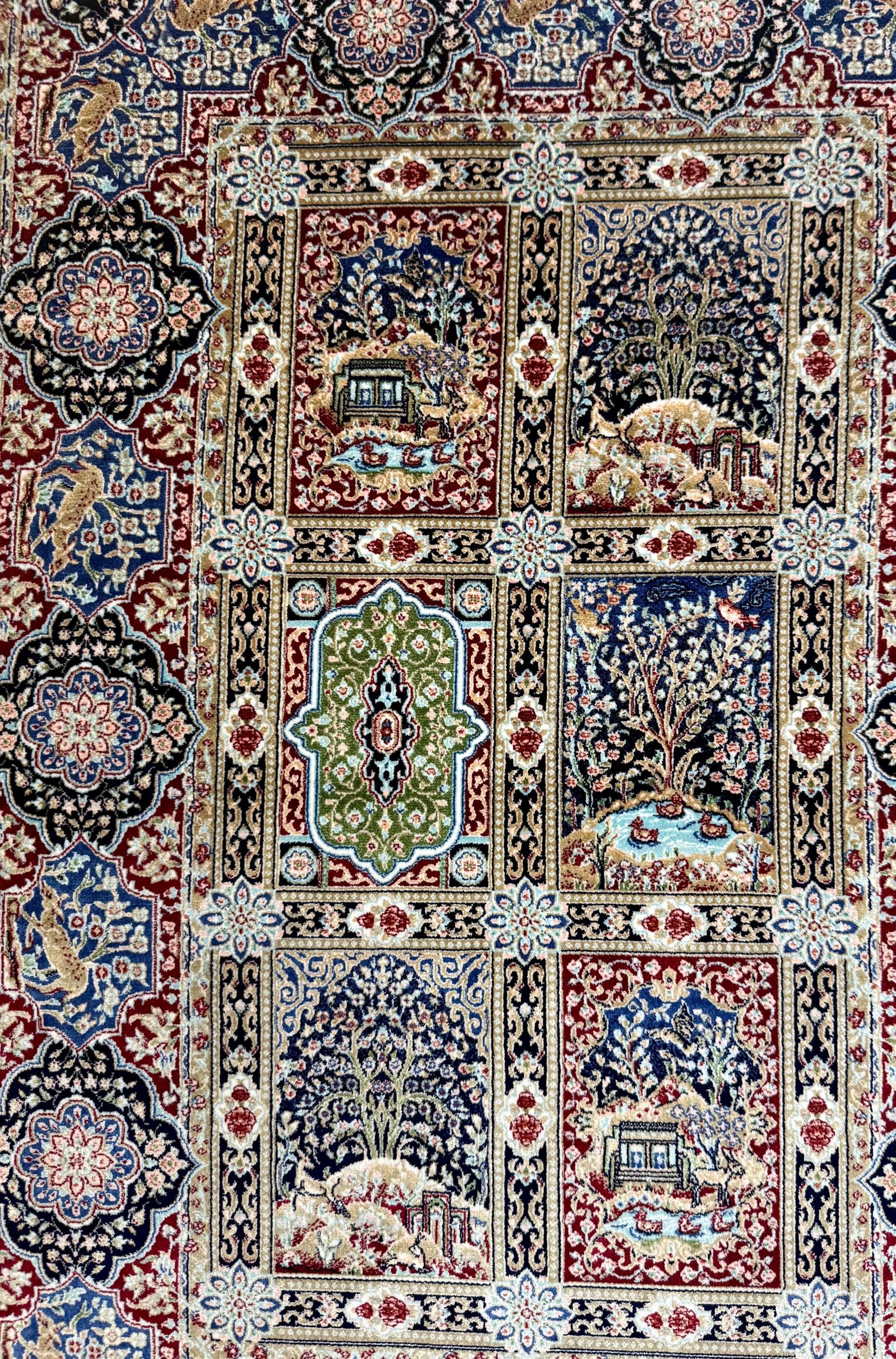 Elegant Persian Bamboo Silk Rug 60x90 cm – Robot-Woven & Hand-Knotted Edges