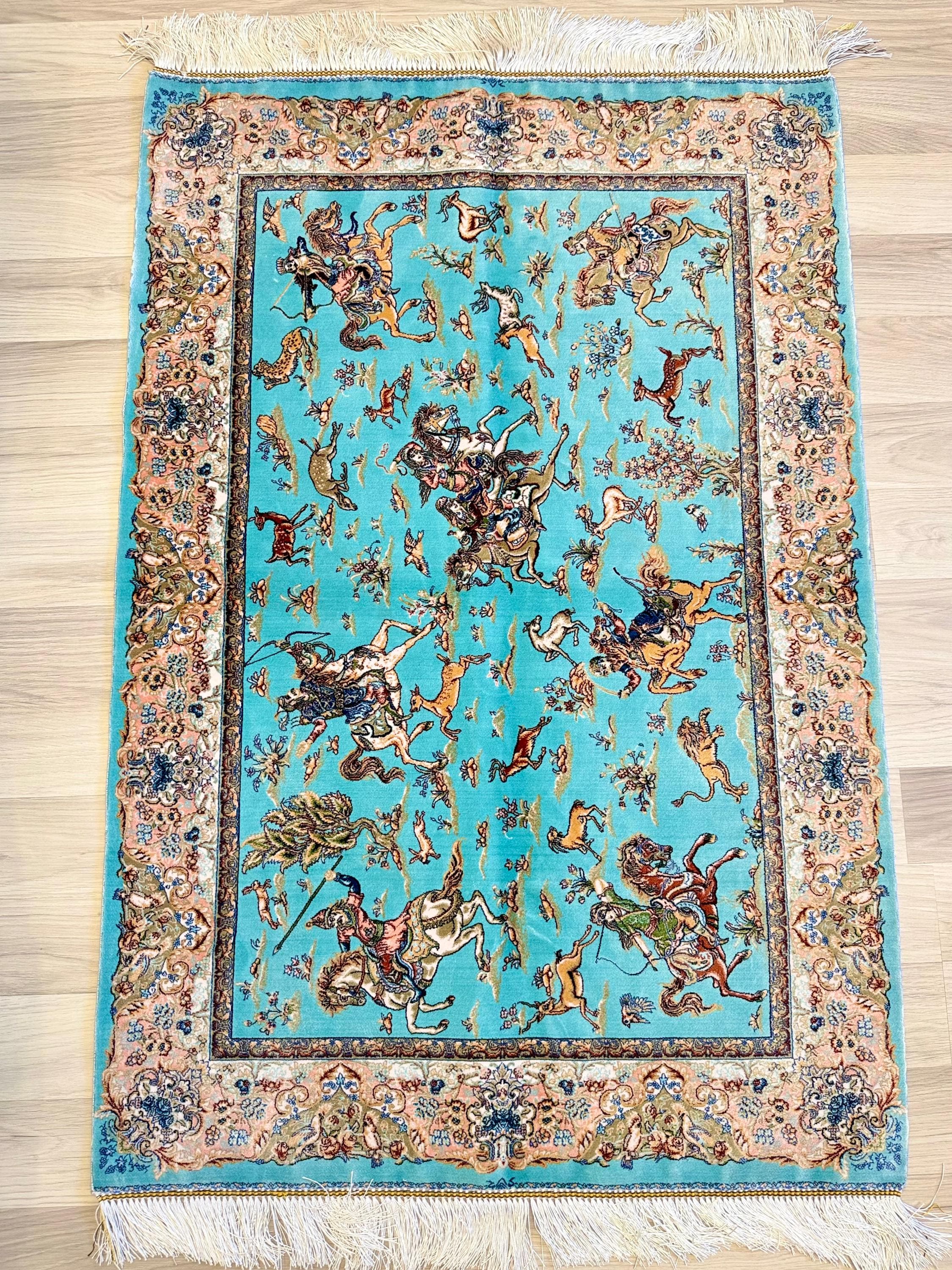 Luxury Persian Bamboo Silk Rug 80x120 cm – Robot-Woven & Hand-Knotted Edges