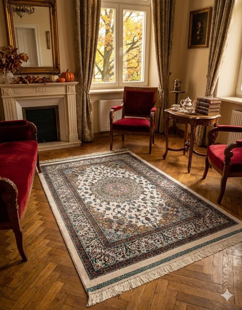 Luxury Persian Bamboo Silk Rug 100x150 cm – Robot-Woven & Hand-Knotted Edges