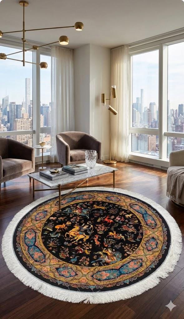 Elegant Round Persian Bamboo Silk Rug 1,2x1,2 m – Robot-Woven & Hand-Knotted Edges