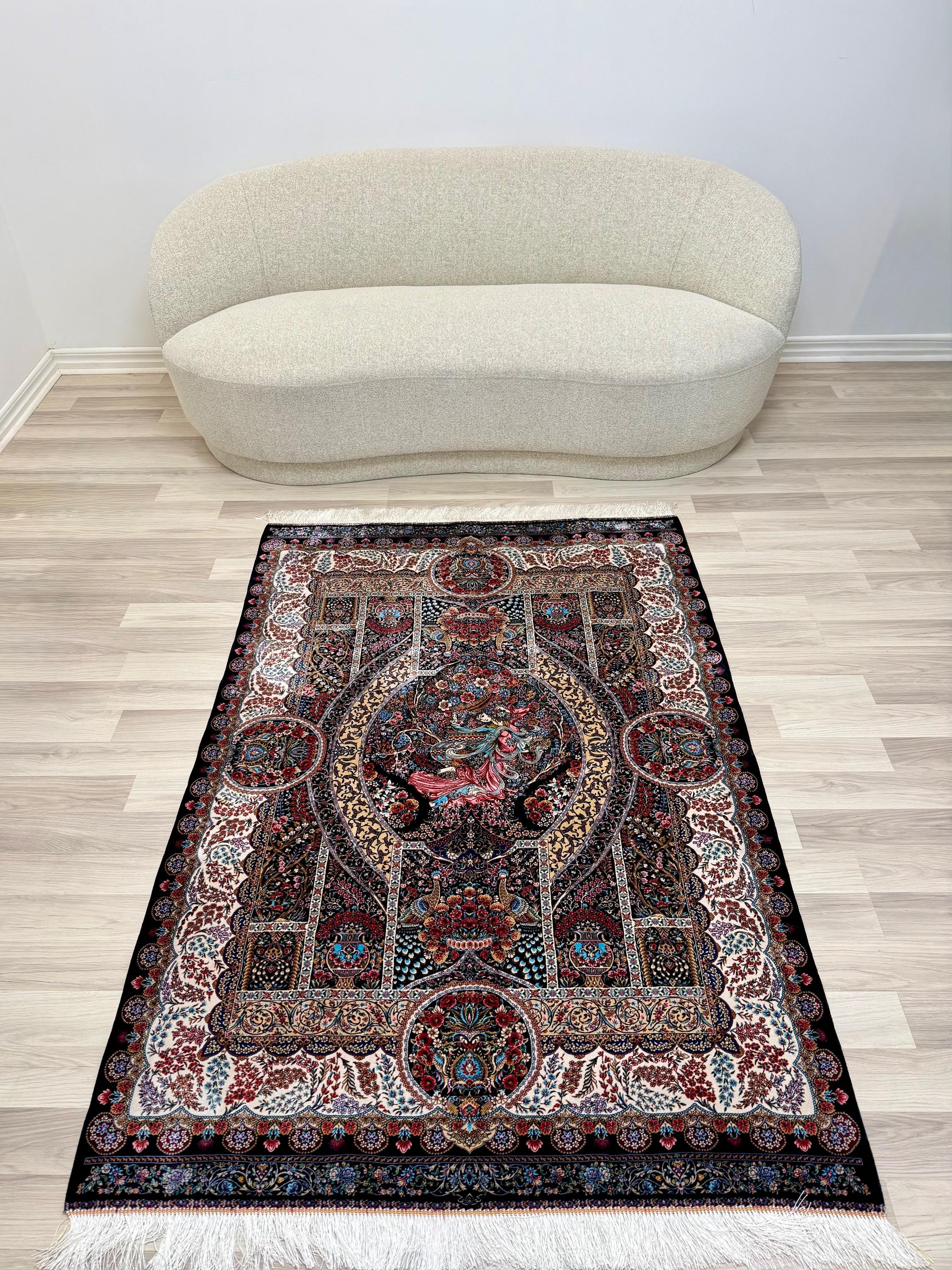 Luxury Persian Bamboo Silk Rug 120x180 cm – Robot-Woven & Hand-Knotted Edges
